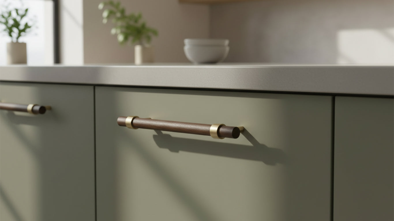 Håndtak CH025W | Valnøtt + Messing